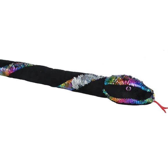Black Plush 54 Inch Rainbow Twist Sequin Snake by Wild Republic