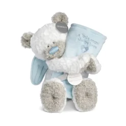 Guardian Angel Baby Safe Plush Blue Teddy Bear and Blanket by Demdaco