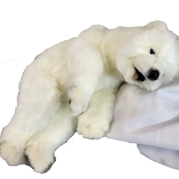 Handcrafted 12 Inch Lifelike Sleeping Stuffed Polar Bear Cub by Hansa