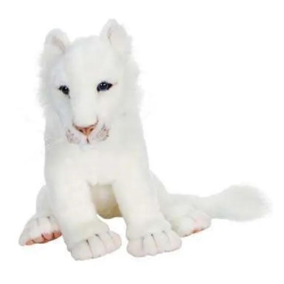 Handcrafted 14 Inch Lifelike White Lion Cub Stuffed Animal by Hansa