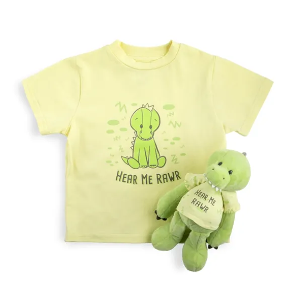 Hear Me Rawr Plush Dinosaur with Matching Toddler T-shirt Gift Set by Demdaco