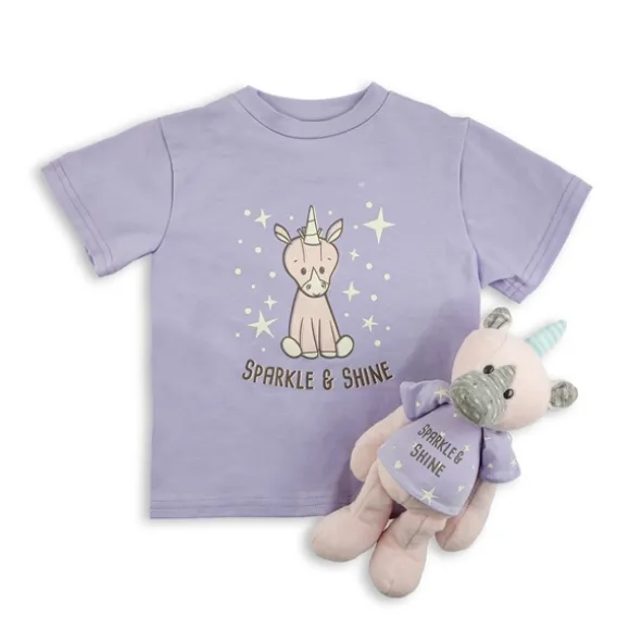 Sparkle and Shine Plush Unicorn with Matching Toddler T-shirt Gift Set by Demdaco